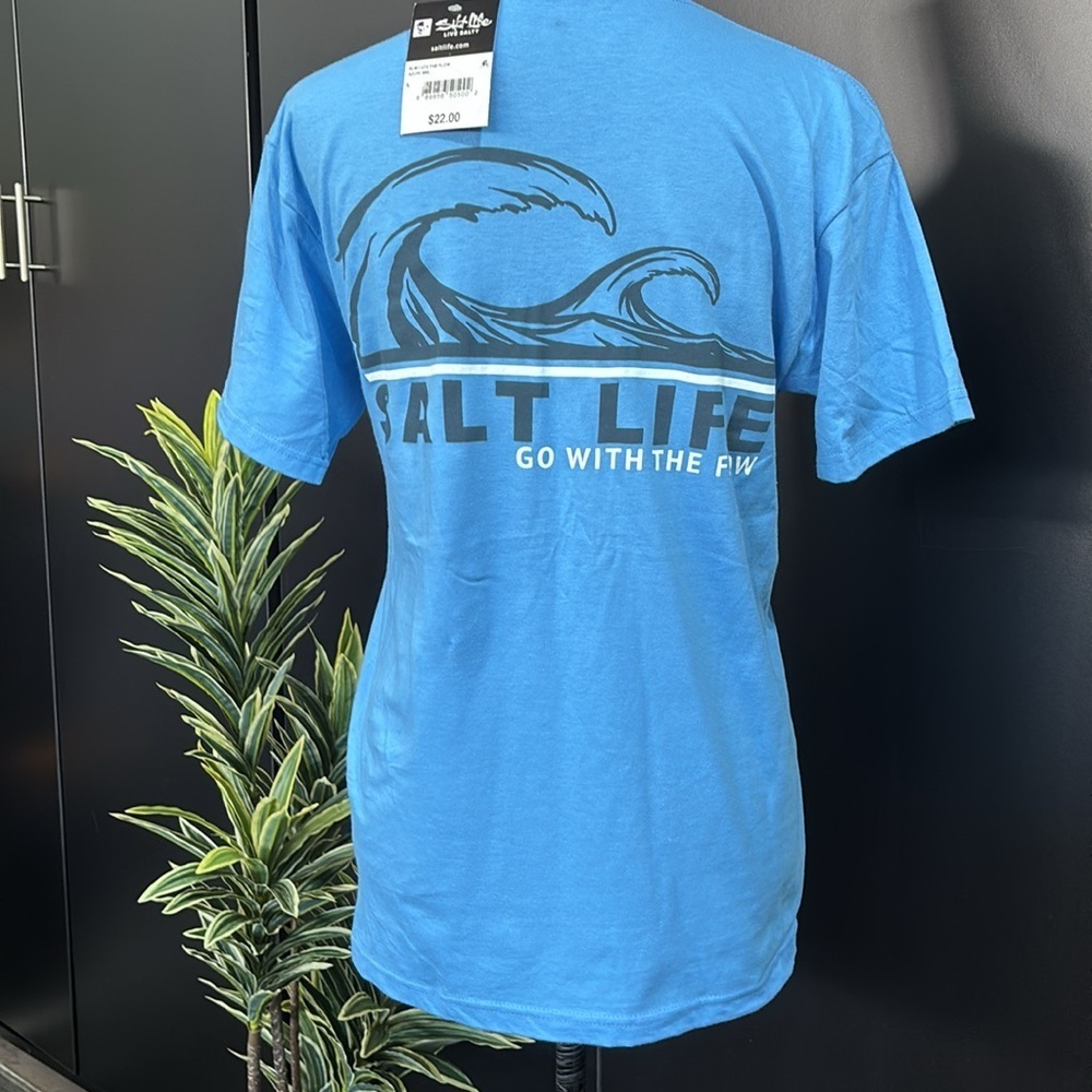 Salt Life Go With The Flow crewneck,100% pre-shrunk cotton,logo pocket logo back